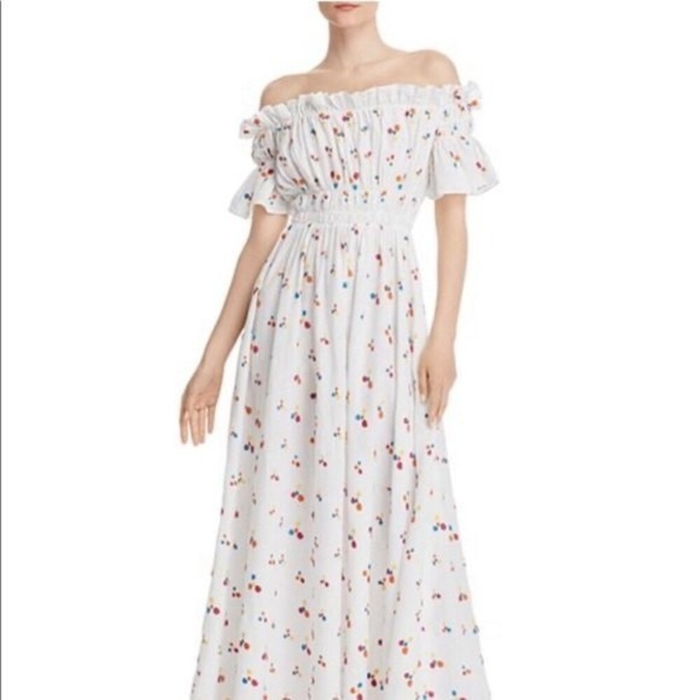 ALL THINGS MOCHI Off Shoulder Maxi Dress Vacation Summer Polka Dot Medium Beach
